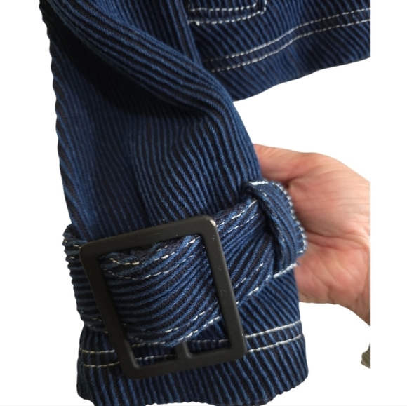 NWT Pilcro Navy Blue Cropped Denim Peacoat Jacket Large - Picture 4 of 10